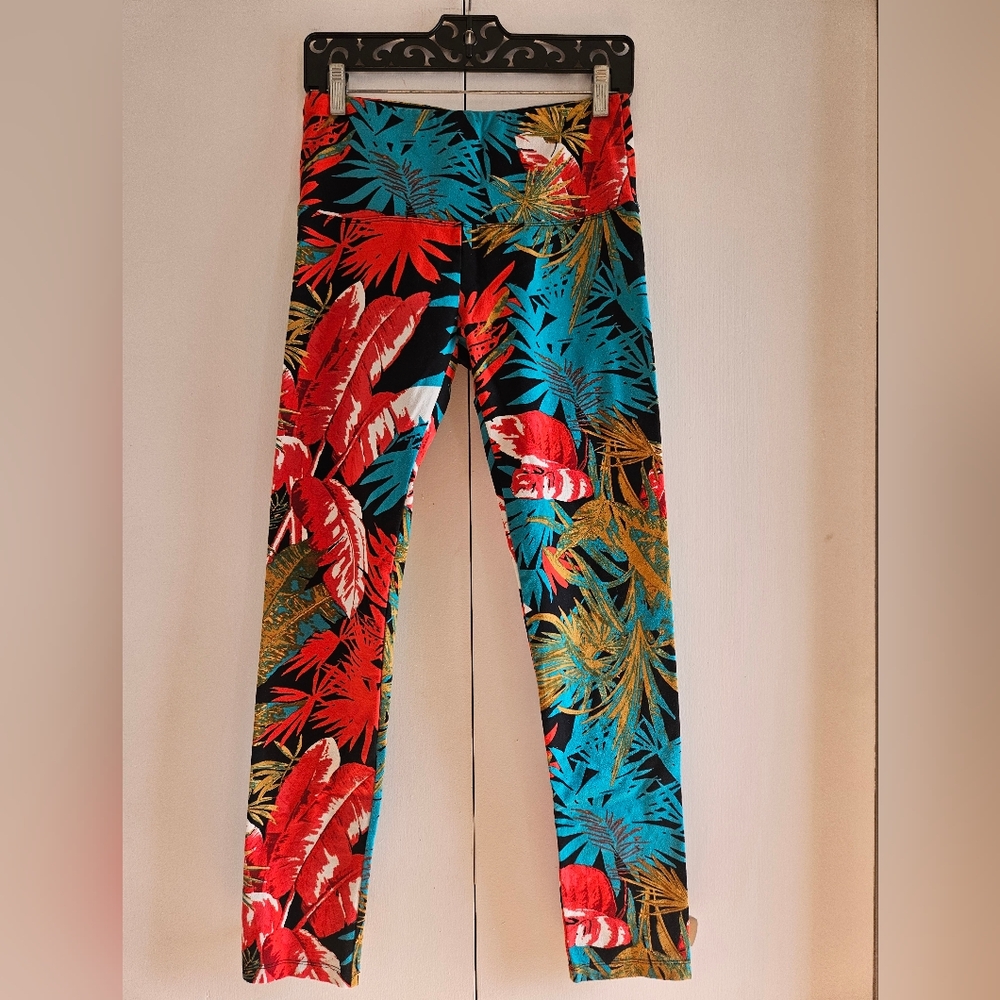 NWOT Slim-Sation by Multiples Colorful Nature Leaves Leggings Pants Size S